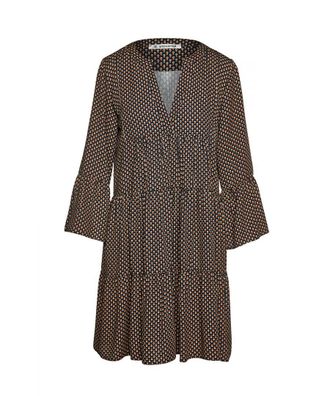 M&oacute;veis Conquista Womens Print Gathered Seams dress with Bell Sleeves - Bordo - Size Medium