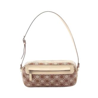 Ferragamo Pre-owned Gancini Canvas Leather Shoulder Bag - Dames - Pre-owned - Beige - Maat: ONE Size Leer