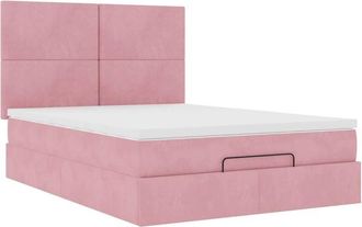 vidaXL Ottoman Bed with Mattresses Pink 140x200cm Velvet vidaXL