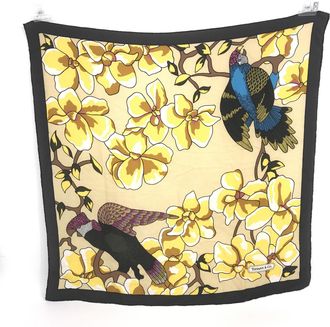 Tiffany & Co. Floral Design Silk Scarf With Birds And Womens Monogram (Pre-Owned)