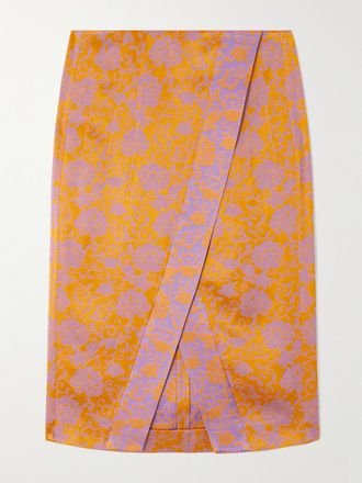 Dries Van Noten Gonna Midi In Raso Jacquard Effetto Portafoglio - Arancione