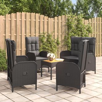 vidaXL Set De Muebles Jard&iacute;n 5 Pzas Con Cojines Rat&aacute;n Sint&eacute;tico Negro Vidaxl