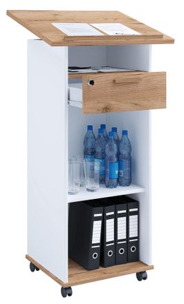 VCM Consola De Altavoz M&oacute;vil Vcm Wood Dimensiones Aprox. Al. 108 A 120 Cm X An. 60 Cm X P. 50 Cm Escritorio De Pie Con Rodillos Rollable Con Caj&oacute;n Mesa De