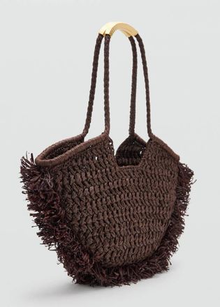 Mango Borsa da spalla fibra naturale cioccolato - Donna - Taglia unica - MANGO