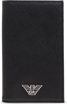 Emporio Armani Kaarthouder met Appliqu&eacute; - Heren - Portefeuilles - Zwart - ONE Size - Leer - Accessoires