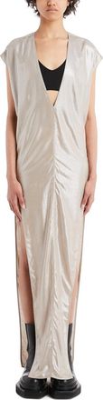 Rick Owens Long V Neck Gown In Silver
