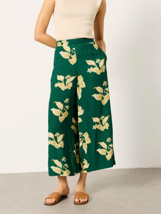 Fat Face FatFace Eliza tonal leaves Green Wide Leg Cropped Trouser
