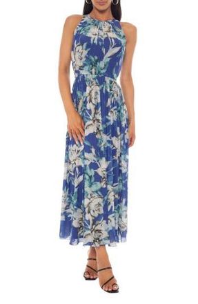 OLEG CASSINI Floral Print Sleeveless Maxi Dress in Blue Multi at Nordstrom Rack, Size X-Large