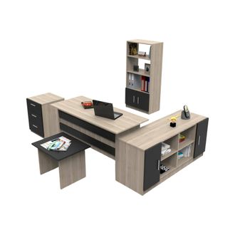 Dmora Set De Oficina Hilda, Modular, 5 Estantes, 5 Cajones, Roble Marr&oacute;n