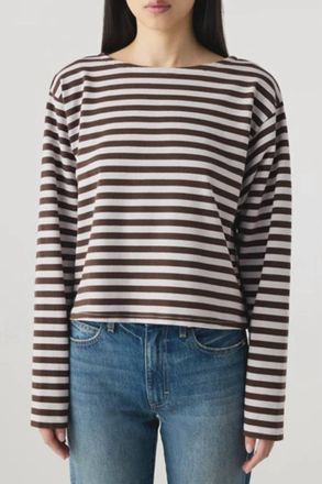 Amo Hepburn Striped Top In Mocha/storm