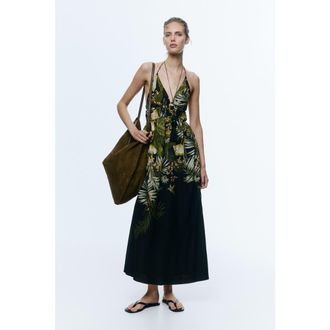 H&M Flared halterneck dress in Black/patterned at Nordstrom, Size Xx-Small