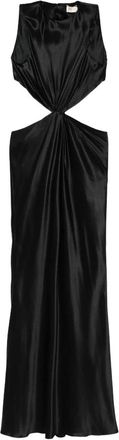 Saint Laurent Gowns, female, Black, S, Long Satin Dress with Cut-out and Twist Front