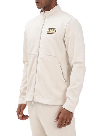 Emporio Armani White Velvet Effect Polyester-Blend Full-Zip Sweatshirt