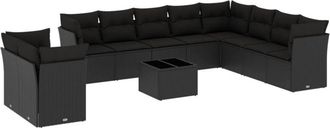 vidaXL Set De Sof&aacute;s De Jard&iacute;n 11 Pzas Y Cojines Rat&aacute;n Sint&eacute;tico Negro Vidaxl