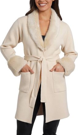 Love Token Shannon Cardigan With Faux Fur Collar In Cream