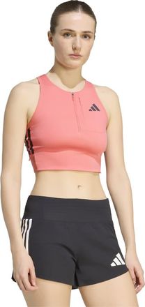 adidas adidas Running Adizero top corto con zip in rosa corallo-Nero