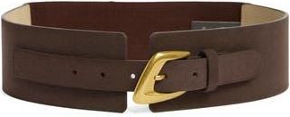Vince Camuto Asymmetrical Buckle Stretch Faux Leather Belt in Brownie at Nordstrom Rack, Size Large/x-Large