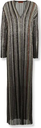 Missoni Lange Jurk met V-hals en Visgraatstreep Breisel - Dames - Maxi kleedjes - Veelkleurig - S - Pailletten - Kleedjes