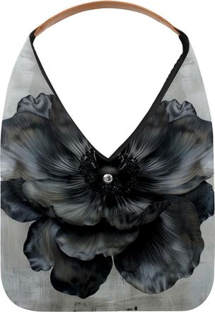 Generic Black Print Flower on Gray Background (4) Reusable Lightweight Grocery Bags - Foldable Into Compact Pouch, Washable & Sturdy, Multipurpose for Shoppin