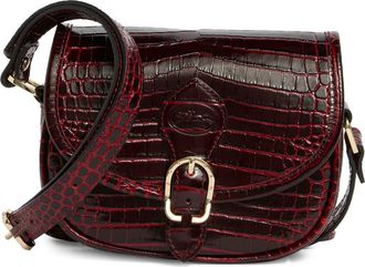 Longchamp Croc Embossed Leather Crossbody Bag in Burgundy at Nordstrom Rack