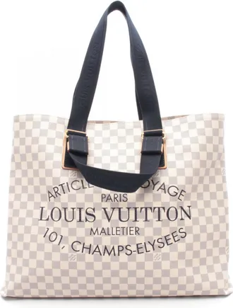 Louis Vuitton Damier Azur Navy White Coated Canvas Leather Handbag Tote Bag (Pre-Owned)
