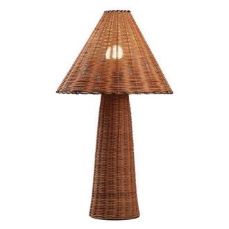 Jonathan Y Designs Kara 26.5 Modern Coastal Woven Rattan Tapered Cylinder LED Table Lamp in Dark Brown at Nordstrom