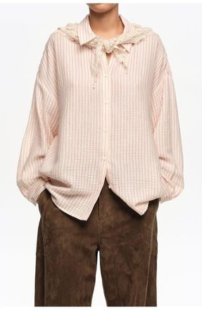 Bimba & Lola Cotton Shirt with Crochet Scarf Detail in Off White at Nordstrom, Size X-Small Eu