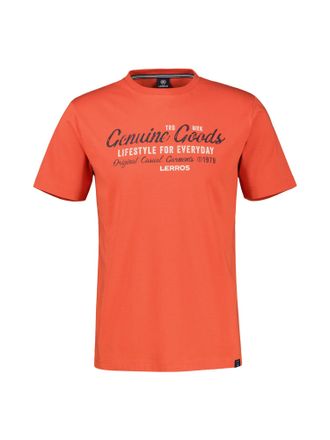 Lerros T-Shirt LERROS T-Shirt unifarben mit Print und 1/2-&Auml;rmeln, Herren, Gr. 4XL, vivid rot, 100% Baumwolle, Rundhals, Shirts T-Shirt