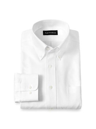 Paul Fredrick Non-iron Cotton Twill Button Down Collar Dress Shirt in White at Nordstrom, Size 16.5 - 32
