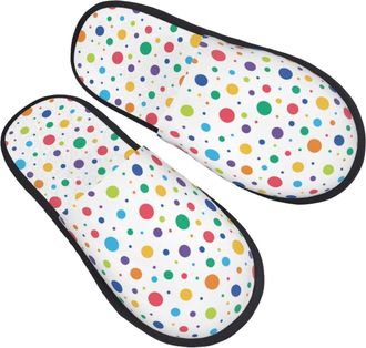 Generic Fluffy Slippers Colorful Dot Print Breathable Fleece Slippers Unisex Anti-Slide Slipper For Winter Travel Women M