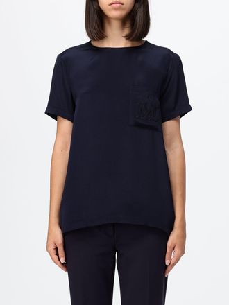 Max Mara Blusa in seta a maniche corte con monogramma tono su tono