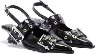 Ganni Pointed Toe Slingback Pump in Black at Nordstrom, Size 10Us