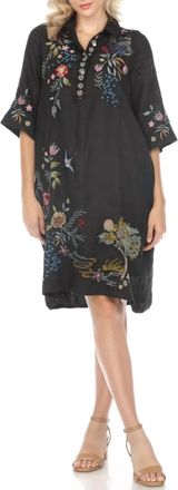 Johnny Was Indalo Henley Kimono Sleeve Dress In Black