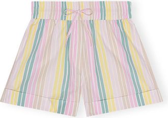 Ganni Mixed Stripe Cotton Elasticated Shorts - Size 32 Organic
