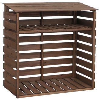 Hhg [nunca Usado] Almac&eacute;n Para Le&ntilde;a Hhg-076, Estante Para Le&ntilde;a De Chimenea, Cobertizo Para Le&ntilde;a, Estante Para Le&ntilde;a De Abeto Mvg 121 X 122 X 61 Cm, Marr&oacute;n 
