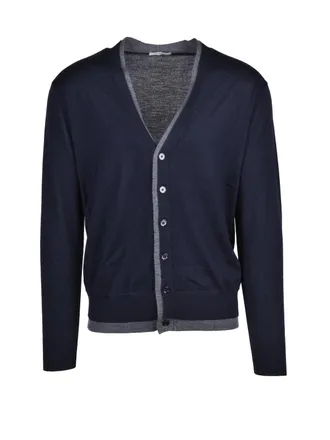 Paolo Pecora Blue Virgin Wool Deep V-Neck Cardigan