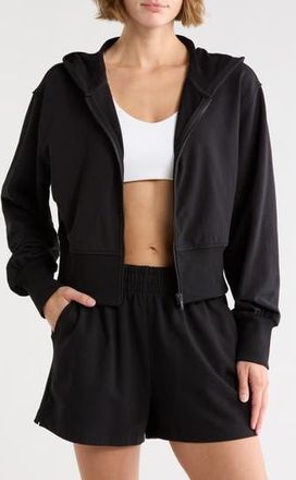 Zella Relay French Terry Crop Full Zip Hoodie in Black at Nordstrom Rack, Size X-Large