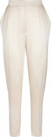 Balmain Zijden broek met hoge taille - Dames - Straight fit broeken - Beige - 2XS - Broeken