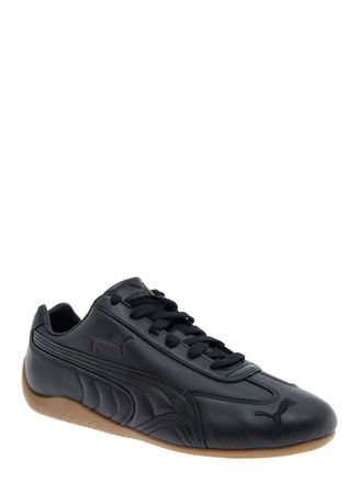 Puma Unisex Black Low Top Sneakers With Embossed Logo Leather Trainers
