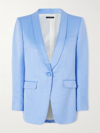 Tom Ford Blazer In Raso Duchesse Di Misto Cotone E Seta - Blu