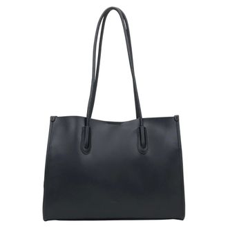Estro & Luminara Leren Shopper Tas met Lange Handvatten - Dames - Tassen - Zwart - Maat: ONE Size Leer