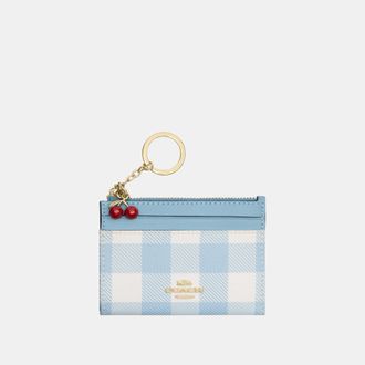 Coach Womens Mini Skinny Id Case With Gingham Print And Charm - Dark Blue - One Size