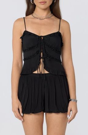 ASTR the Label Kailey Tie Front Ruffle Trim Top in Black at Nordstrom, Size X-Small