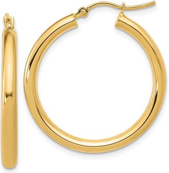 Diamond2Deal 14K Yellow Gold Polished 3mm Hoop Earrings