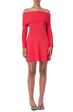 endless rose Long Sleeve Off the Shoulder Knit Minidress in Red at Nordstrom, Size X-Small
