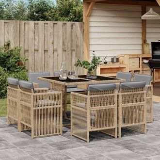 vidaXL Vidaxl - Set Pranzo da Giardino 9 pz con Cuscini Beige Misto Polyrattan