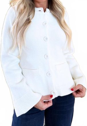 Elan Crewneck Flare Cardigan In Off White