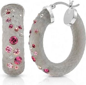 Gold & Honey Womens Small Oval Confetti Hoop Earrings In Grey