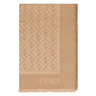 Fendi Accessoires, Dames, Bruin, ONE Size, Wol, FF Zijde en Wollen Sjaal