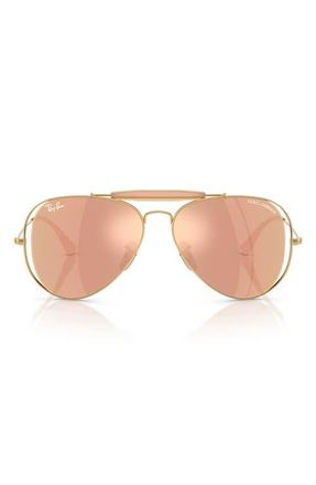 Ray-Ban Outdoorsman 53mm Mirrored Pilot Sunglasses in Arista /Brown Rose Gold at Nordstrom